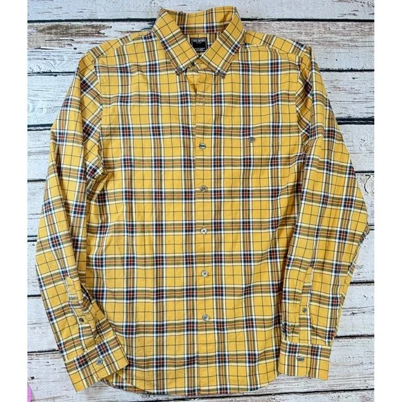 TODD SNYDER Button Down Long Sleeve Shirt 100% Cotton Size M Yellow Plaid